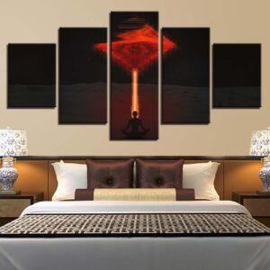 Buddha Statue - Religion 5 Panel Canvas Art Wall Decor