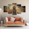 Buddha Vintage - Religion 5 Panel Canvas Art Wall Decor