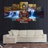 Buddha Waterfalls Relaxation - Religion 5 Panel Canvas Art Wall Decor