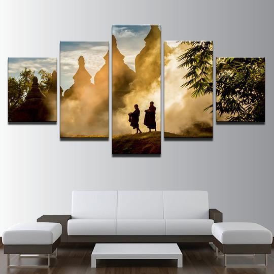 Buddhist Monks - Religion 5 Panel Canvas Art Wall Decor Buddhist Monks - Religion 5 Panel Canvas Art Wall Decor