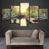Building River Landscape - Nature 5 Panel Canvas Art Wall Decor