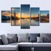 Building River Water Sunrise Sunshine - Nature 5 Panel Canvas Art Wall Decor