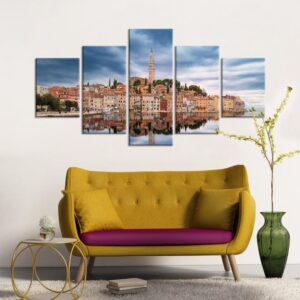 Buildings And Lake - Nature 5 Panel Canvas Art Wall Decor
