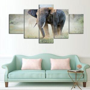 Bull Elephant - Animal 5 Panel Canvas Art Wall Decor