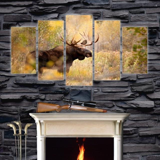 Bull Moose In Woods - Animal 5 Panel Canvas Art Wall Decor Bull Moose In Woods - Animal 5 Panel Canvas Art Wall Decor