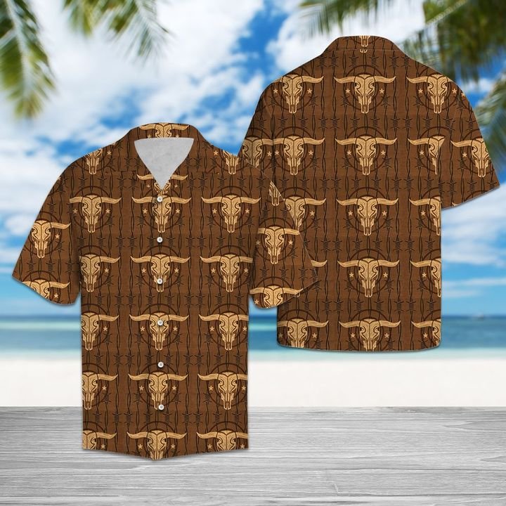 Bull Skull Western Cowboy Hawaiian Shirt Summer Button Up Bull Skull Western Cowboy Hawaiian Shirt Summer Button Up