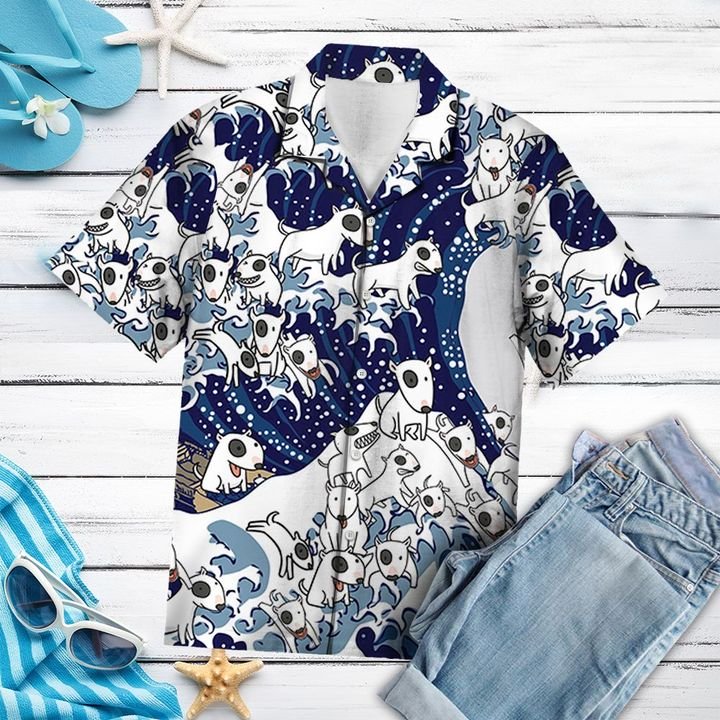 Bull Terrier Waves Hawaiian Shirt Summer Button Up Bull Terrier Waves Hawaiian Shirt Summer Button Up