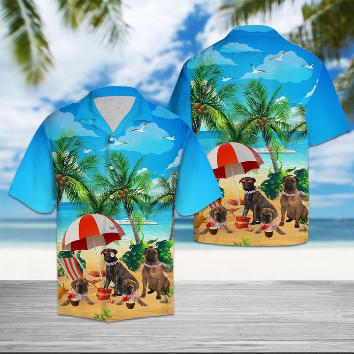 Bullmastiff Beach Summer Hawaiian Shirt Summer Button Up Bullmastiff Beach Summer Hawaiian Shirt Summer Button Up