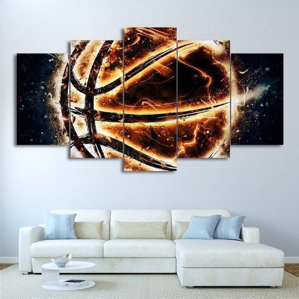 Burning Basketball - Sport 5 Panel Canvas Art Wall Decor Burning Basketball - Sport 5 Panel Canvas Art Wall Decor