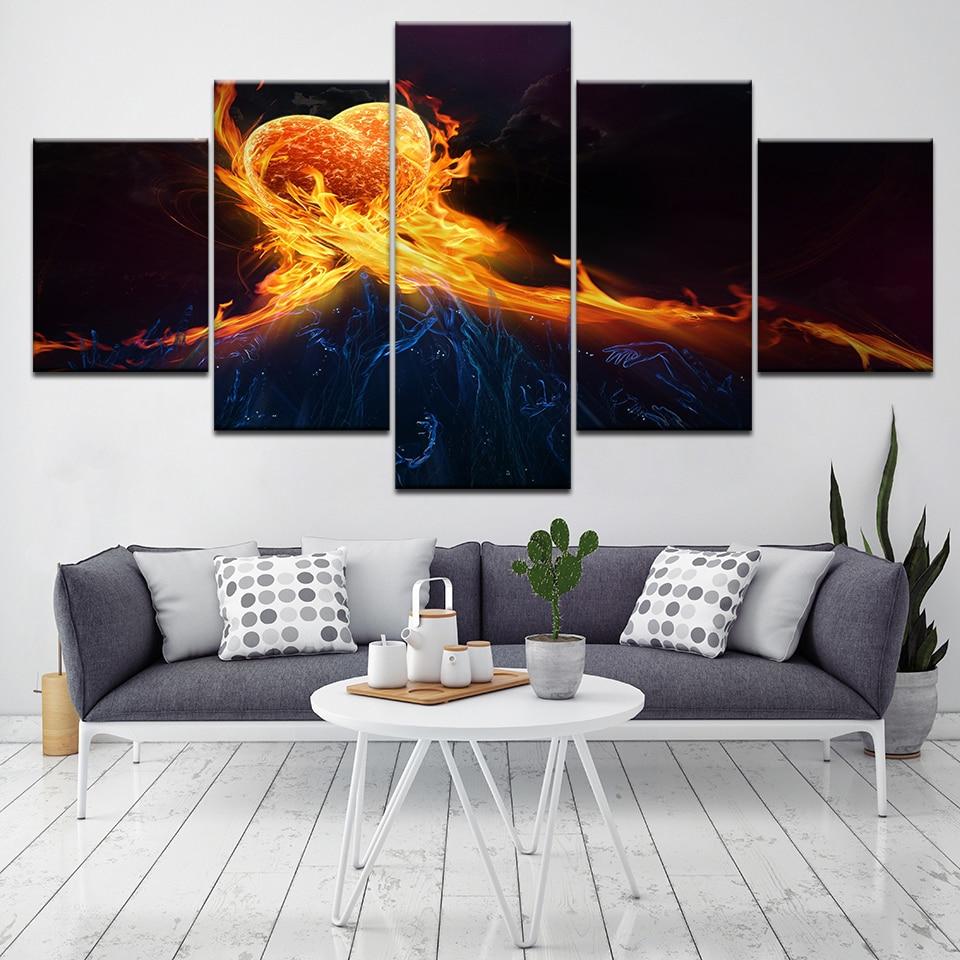 Burning Heart Of The Flame - Abstract 5 Panel Canvas Art Wall Decor Burning Heart Of The Flame - Abstract 5 Panel Canvas Art Wall Decor