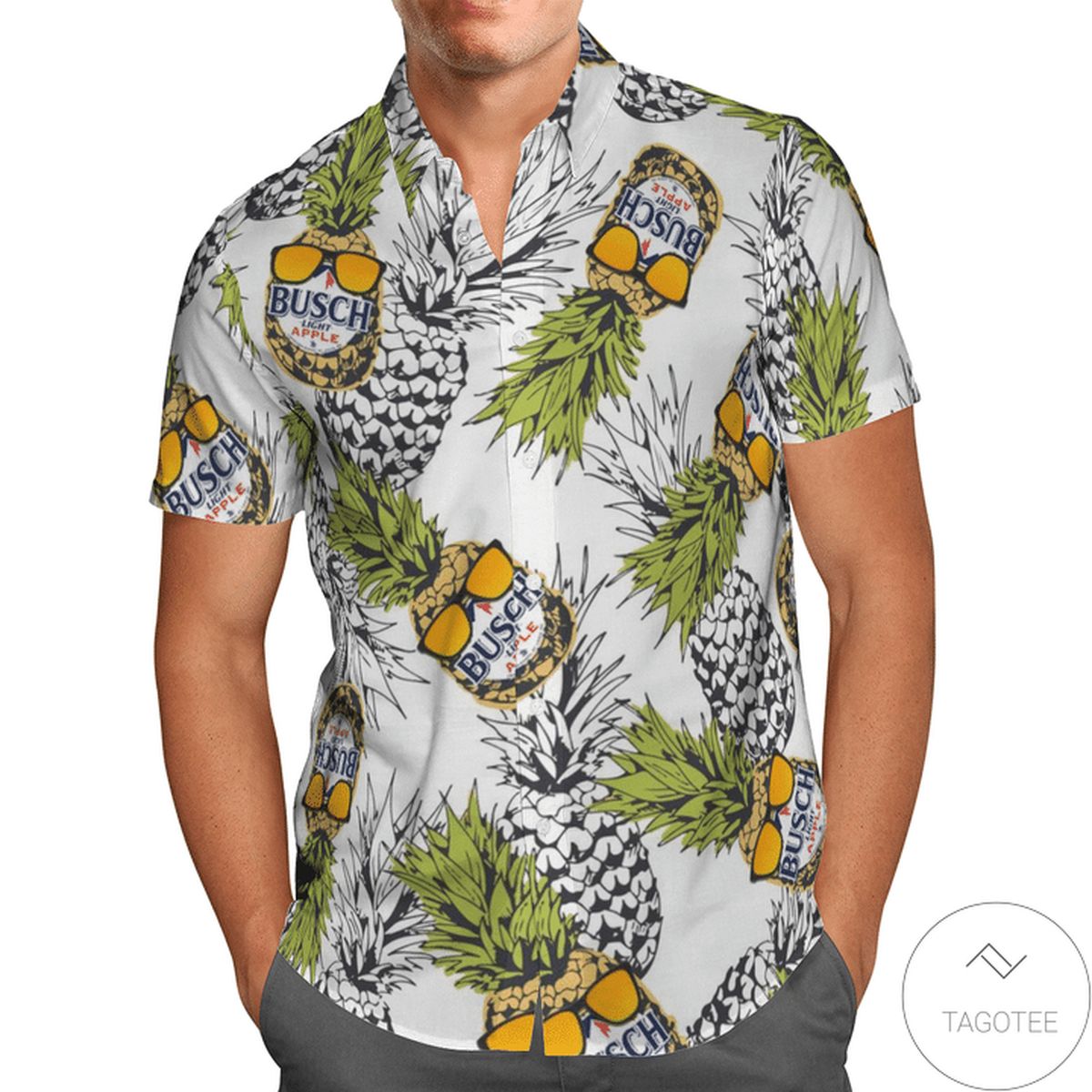 Busch Light Pineapple White Hawaiian Shirt Busch Light Pineapple White Hawaiian Shirt