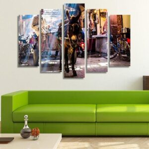 Busy Market Street In Marrakech 01 - Nature 5 Panel Canvas Art Wall Decor