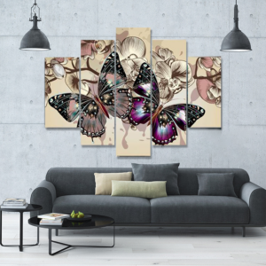 Butterflies In Motion - Abstract Animal 5 Panel Canvas Art Wall Decor
