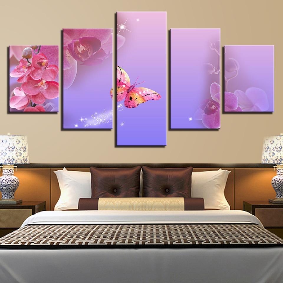 Butterfly And Purple Flower 02 - Nature 5 Panel Canvas Art Wall Decor Butterfly And Purple Flower 02 - Nature 5 Panel Canvas Art Wall Decor