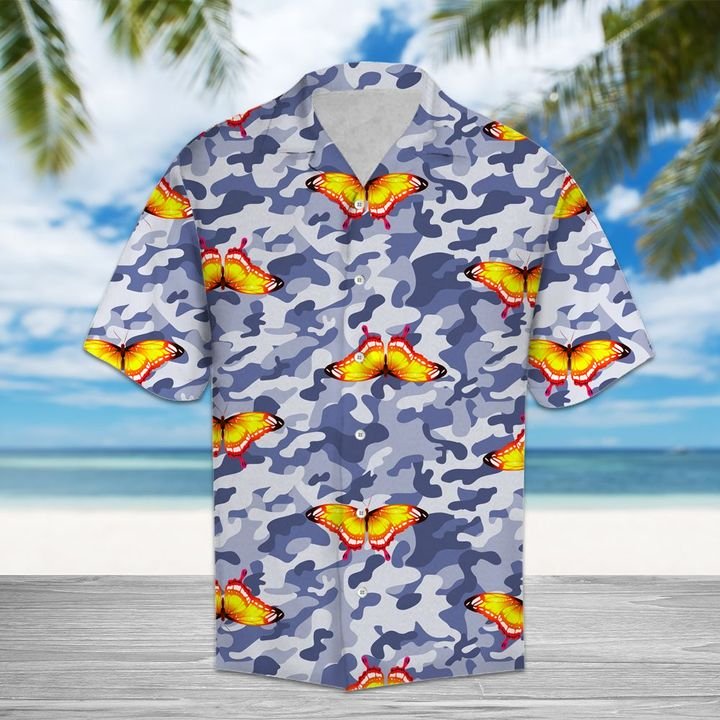 Butterfly Camo Hawaiian Shirt Summer Button Up Butterfly Camo Hawaiian Shirt Summer Button Up