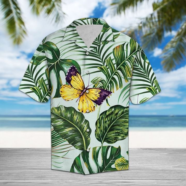 Butterfly Palm Hawaiian Shirt Summer Button Up Butterfly Palm Hawaiian Shirt Summer Button Up