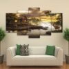 Cabin By The Lake 02 - Nature 5 Panel Canvas Art Wall Decor