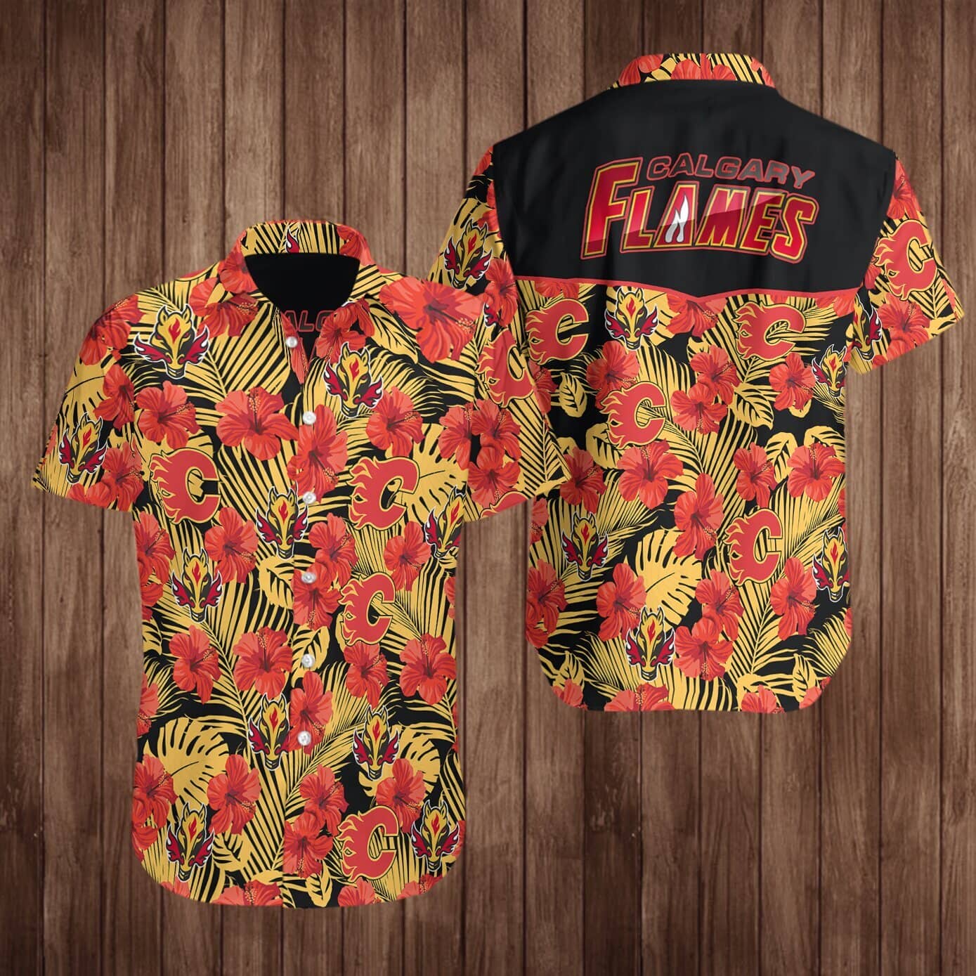 Calgary Flames Hockey Hawaiian Shirt Summer Button Up Calgary Flames Hockey Hawaiian Shirt Summer Button Up