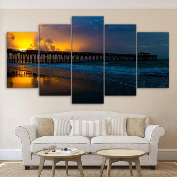 California Beach Sunset - Nature 5 Panel Canvas Art Wall Decor California Beach Sunset - Nature 5 Panel Canvas Art Wall Decor
