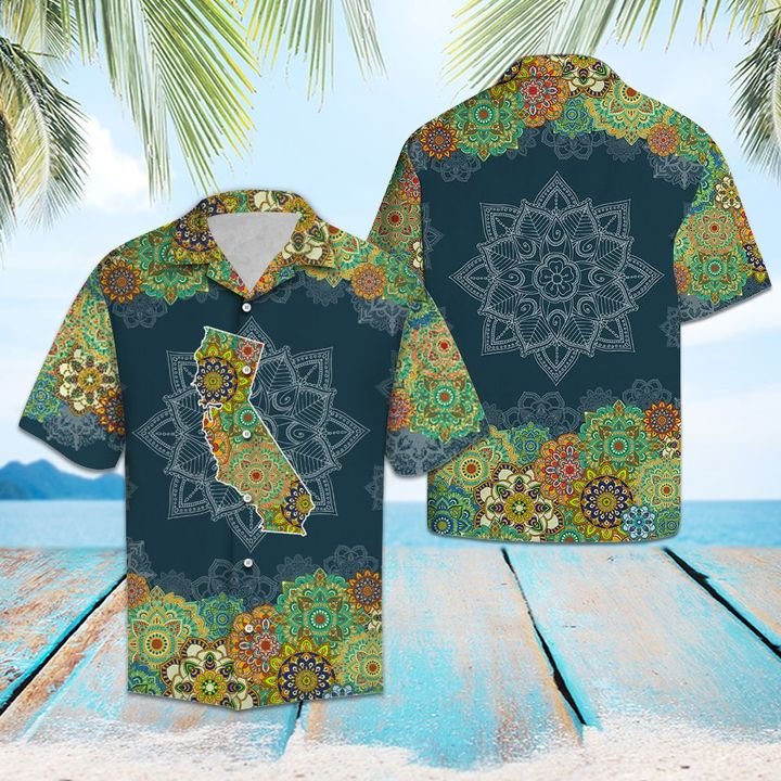 California Floral Mandala Hawaiian Shirt Summer Button Up California Floral Mandala Hawaiian Shirt Summer Button Up