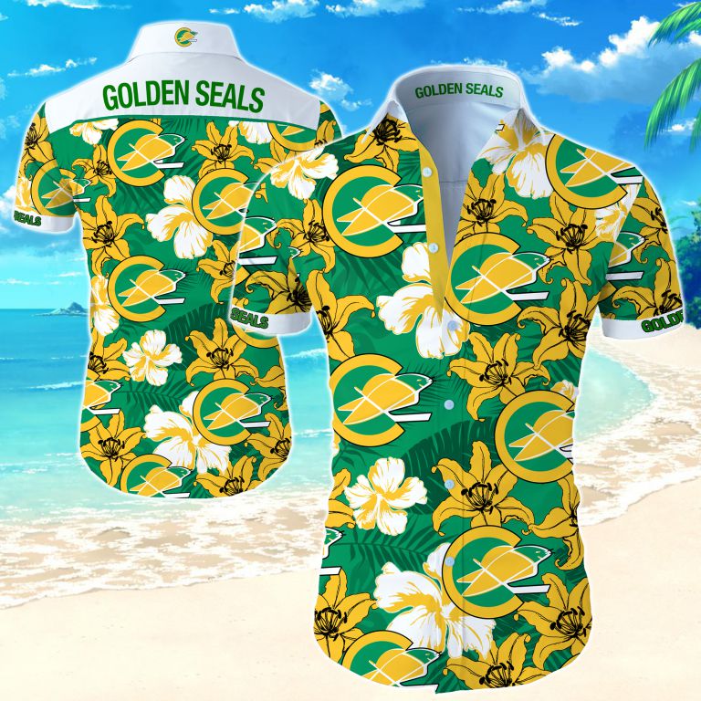 California Golden Seals Hawaiian Shirt Summer Button Up California Golden Seals Hawaiian Shirt Summer Button Up