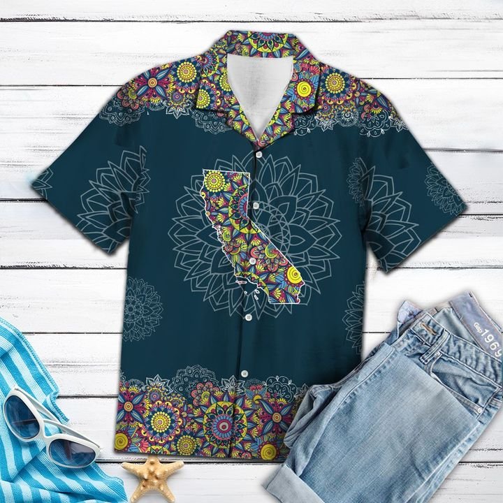 California Mandala Hawaiian Shirt Summer Button Up California Mandala Hawaiian Shirt Summer Button Up