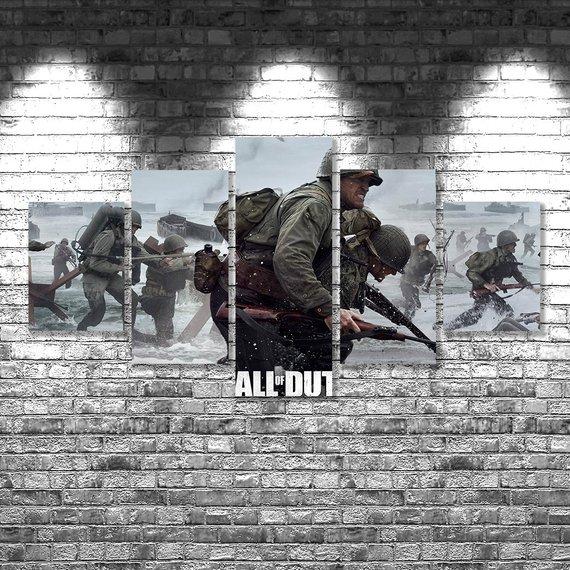 Call Of Duty Wwii - Gaming 5 Panel Canvas Art Wall Decor Call Of Duty Wwii - Gaming 5 Panel Canvas Art Wall Decor
