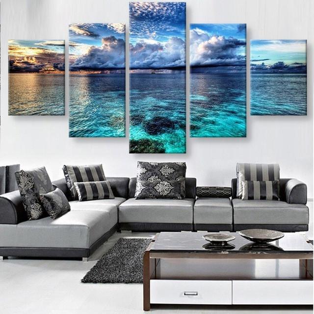 Calm Before The Storm Seascape - Nature 5 Panel Canvas Art Wall Decor Calm Before The Storm Seascape - Nature 5 Panel Canvas Art Wall Decor