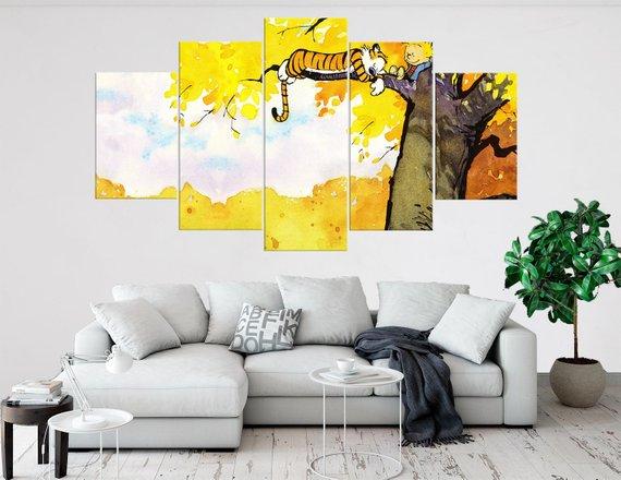 Calvin And Hobbes 1 - Cartoon 5 Panel Canvas Art Wall Decor Calvin And Hobbes 1 - Cartoon 5 Panel Canvas Art Wall Decor