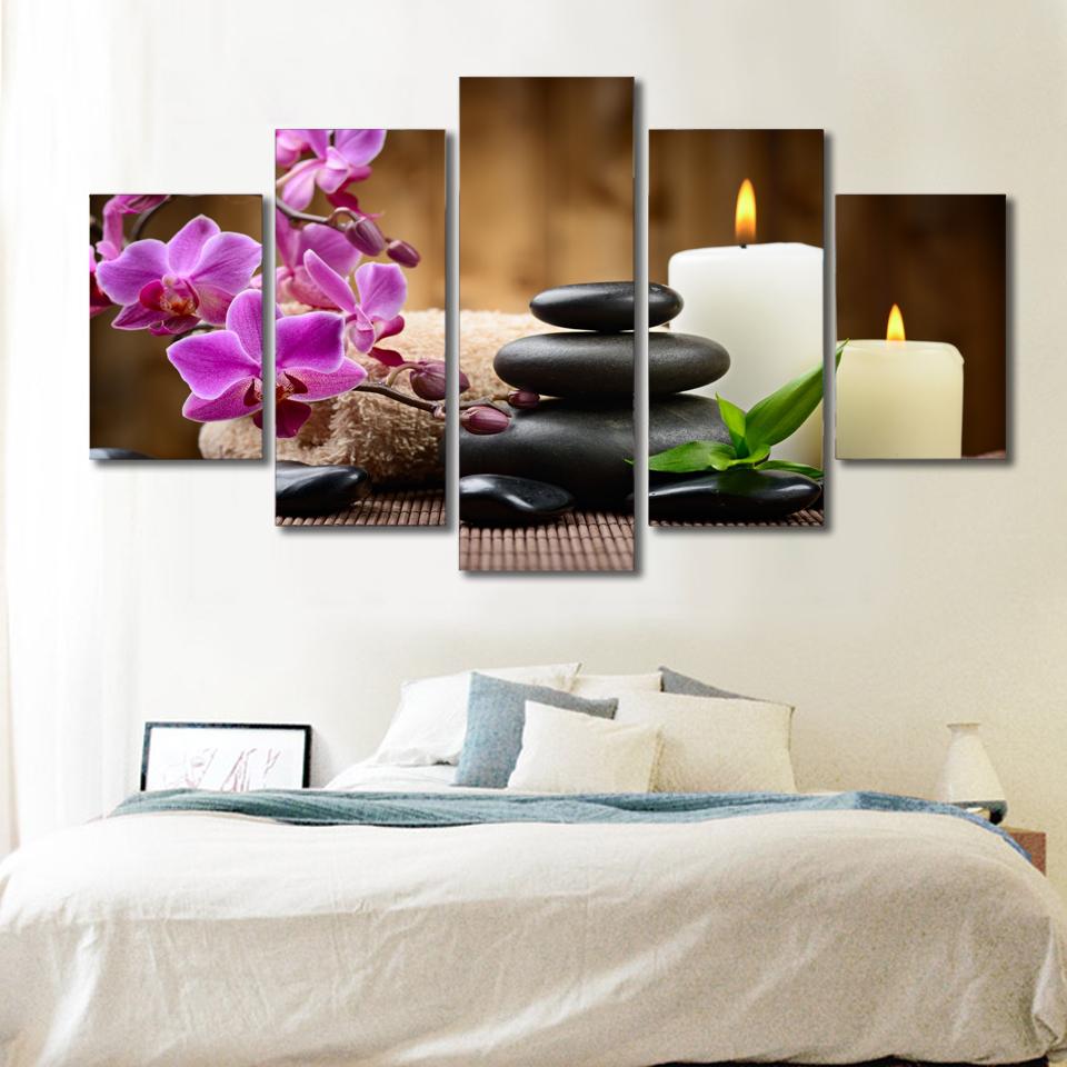 Candle Orchid Meditation - Flower 5 Panel Canvas Art Wall Decor Candle Orchid Meditation - Flower 5 Panel Canvas Art Wall Decor