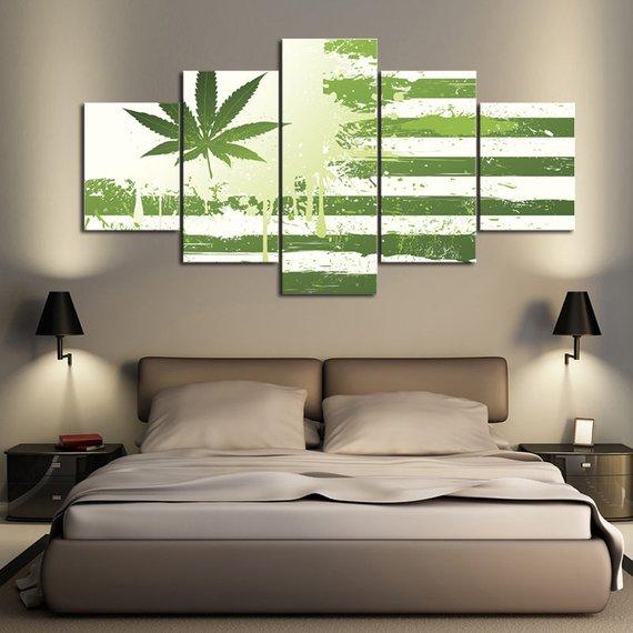 Cannabis Republic Flag - Abstract 5 Panel Canvas Art Wall Decor Cannabis Republic Flag - Abstract 5 Panel Canvas Art Wall Decor