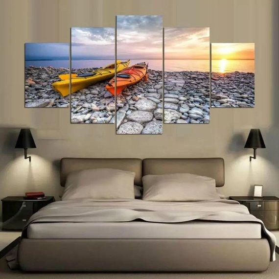 Canoeing Landscape Mural - Nature 5 Panel Canvas Art Wall Decor Canoeing Landscape Mural - Nature 5 Panel Canvas Art Wall Decor