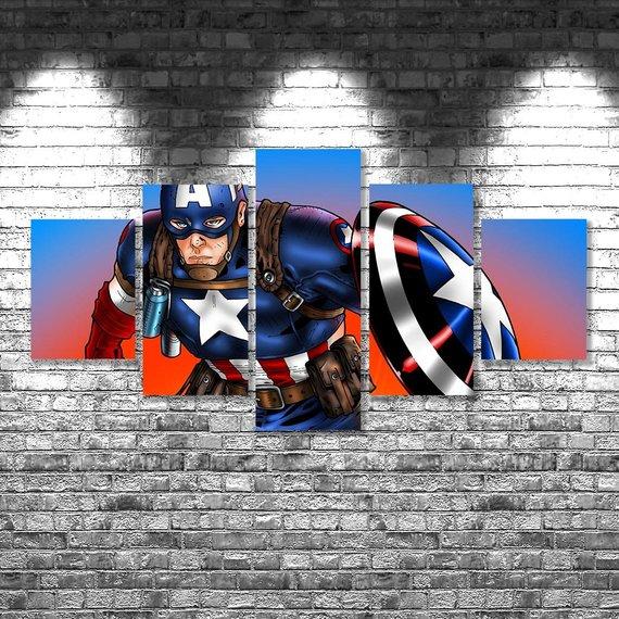 Captain America - Movie 5 Panel Canvas Art Wall Decor Captain America - Movie 5 Panel Canvas Art Wall Decor