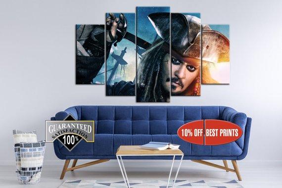 Captain Jack Sparrow Pirates Of The Caribbean - Movie 5 Panel Canvas Art Wall Decor Captain Jack Sparrow Pirates Of The Caribbean - Movie 5 Panel Canvas Art Wall Decor