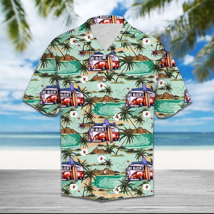 Caravan Beach Hawaiian Shirt Summer Button Up Caravan Beach Hawaiian Shirt Summer Button Up