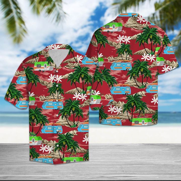 Caravan Palm Island Hawaiian Shirt Summer Button Up Caravan Palm Island Hawaiian Shirt Summer Button Up