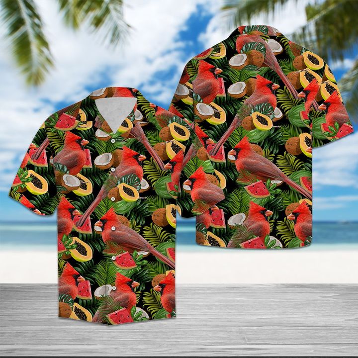 Cardinal Tropical Fruit Hawaiian Shirt Summer Button Up Cardinal Tropical Fruit Hawaiian Shirt Summer Button Up