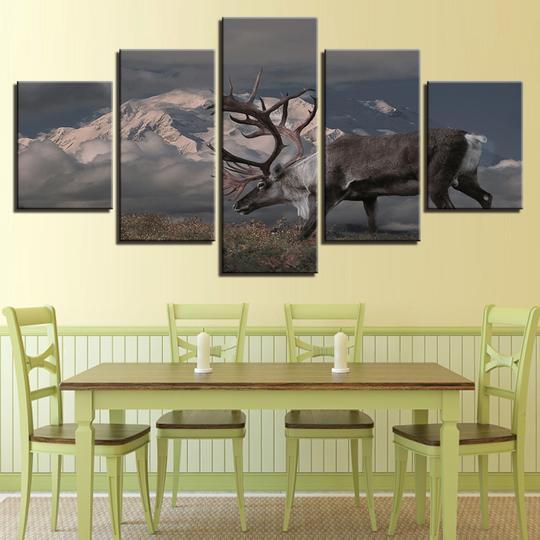 Caribou On A Mountain Top - Animal 5 Panel Canvas Art Wall Decor Caribou On A Mountain Top - Animal 5 Panel Canvas Art Wall Decor