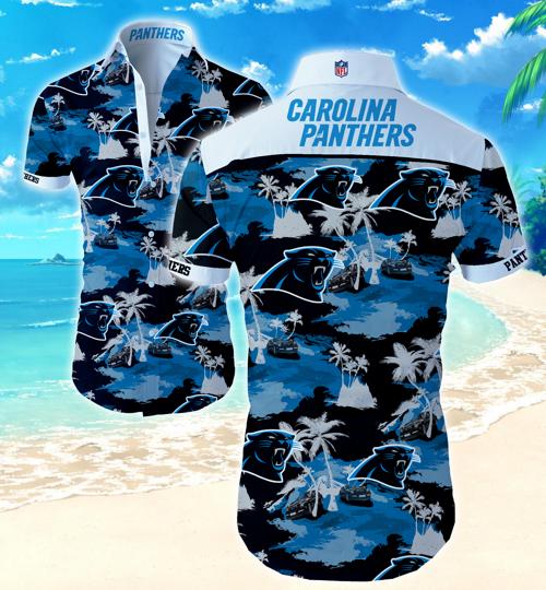 Carolina Panther Scoconut Tree Hawaiian Shirt Summer Button Up Carolina Panther Scoconut Tree Hawaiian Shirt Summer Button Up