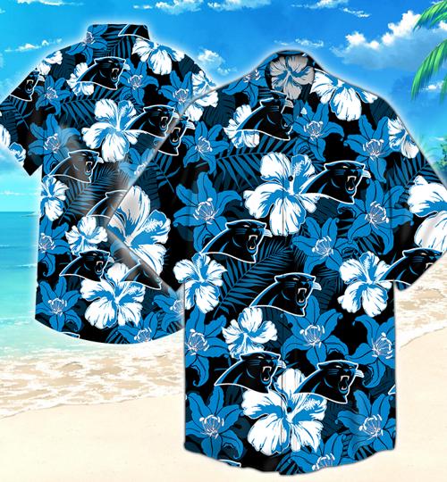Carolina Panthers Flower Hawaiian Shirt Summer Button Up Carolina Panthers Flower Hawaiian Shirt Summer Button Up