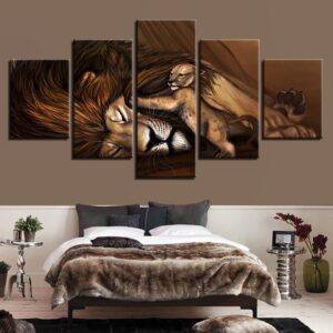 Cartoon Comic Lions - Animal 5 Panel Canvas Art Wall Decor