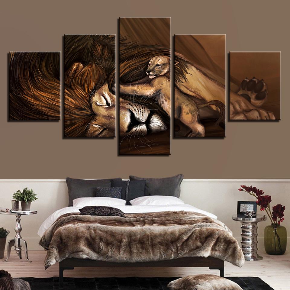 Cartoon Comic Lions - Animal 5 Panel Canvas Art Wall Decor Cartoon Comic Lions - Animal 5 Panel Canvas Art Wall Decor