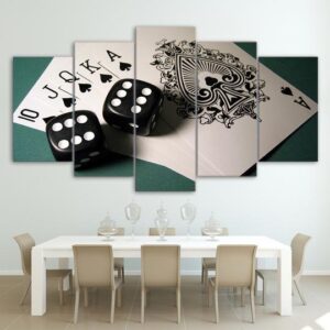 Casino Cardroom Poker And Dice - Abstract 5 Panel Canvas Art Wall Decor