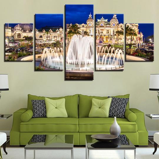 Casino De Monte Carlo Fountain - Nature 5 Panel Canvas Art Wall Decor Casino De Monte Carlo Fountain - Nature 5 Panel Canvas Art Wall Decor