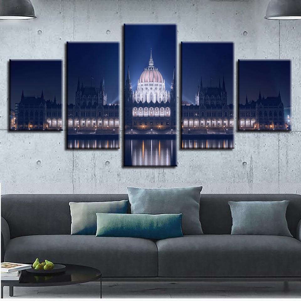 Castle Building - Nature 5 Panel Canvas Art Wall Decor Castle Building - Nature 5 Panel Canvas Art Wall Decor