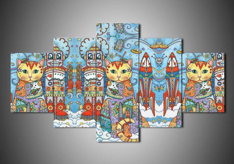 Cat 2 - Animal 5 Panel Canvas Art Wall Decor Cat 2 - Animal 5 Panel Canvas Art Wall Decor