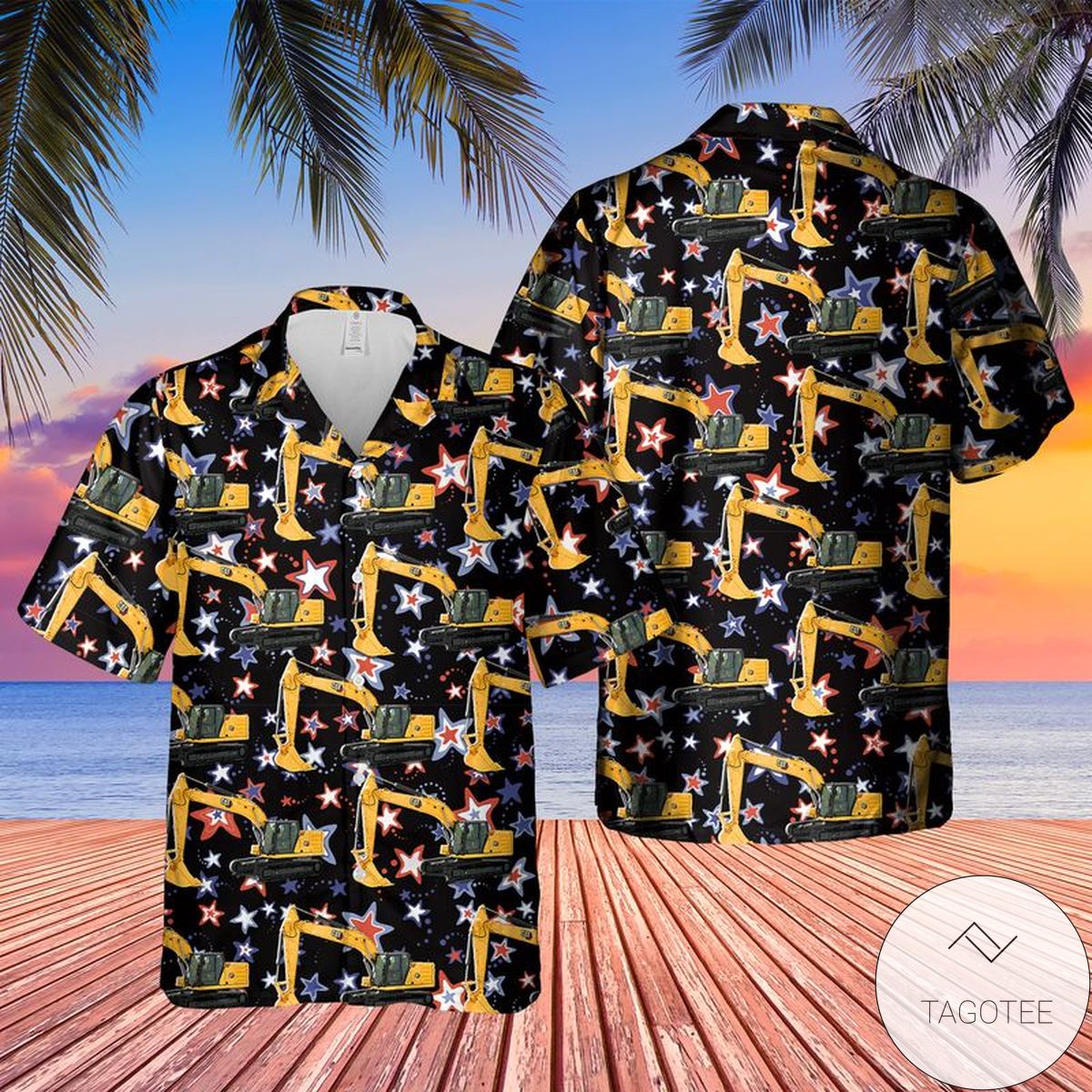 Cat 320 Excavator Hawaiian Shirt- Tagotee Cat 320 Excavator Hawaiian Shirt- Tagotee
