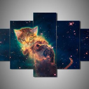 Cat 5 - Animal 5 Panel Canvas Art Wall Decor