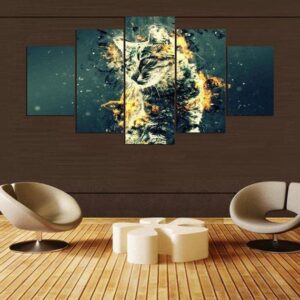 Cat Abstract - Abstract Animal 5 Panel Canvas Art Wall Decor