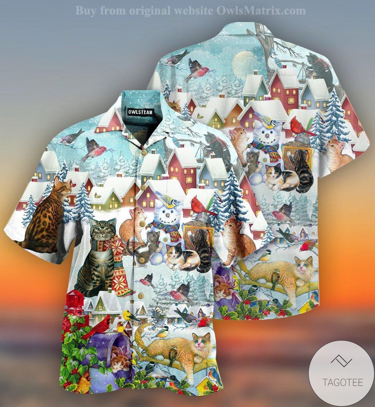 Cat And Bird Winter Christmas Vibe Hawaiian Shirt Cat And Bird Winter Christmas Vibe Hawaiian Shirt